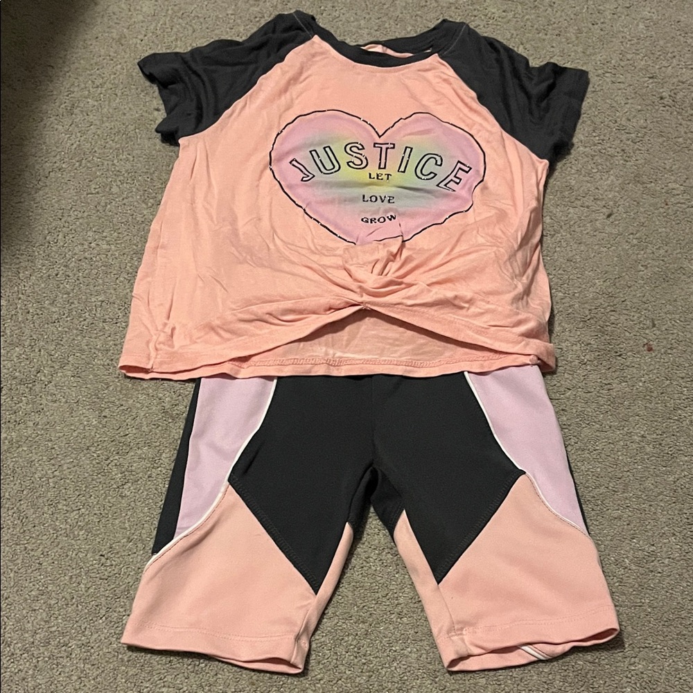 Justice Pink and Black Heart Tee with Shorts